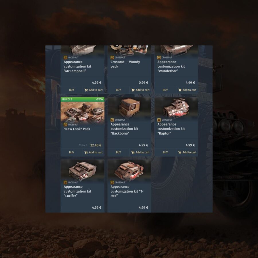 خرید پک، باندل و کاستوم کیت بازی Crossout